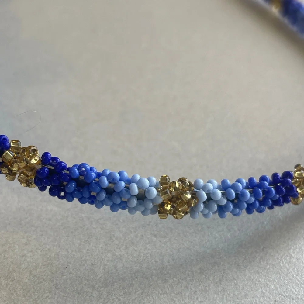 Blue Beaded Flower Headband‎ - Women's Accessory
